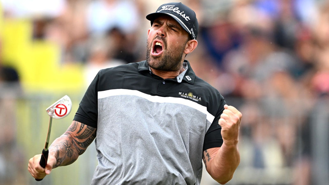 Ryan Peake celebrating his victory at the New Zealand Open, securing his spot in the British Open 2025.